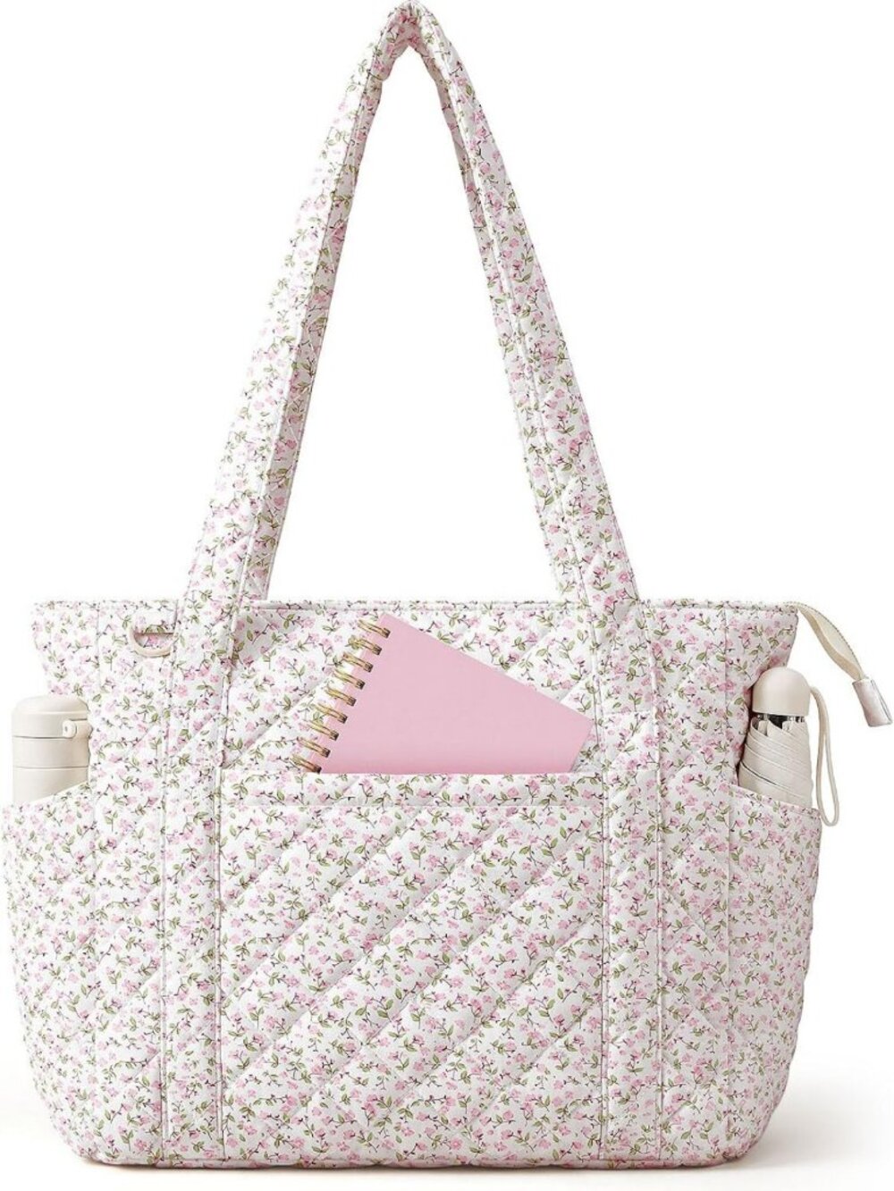 Floral Quilted Tote Bag for Women - Stylish Zippered Shoulder Bag for Work